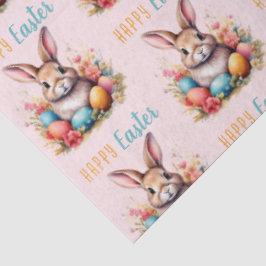 Niedlicher Hase Bunte Eier Blumen Frohe Ostern Seidenpapier