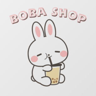 Niedlicher Hase, der Bubble Tea trinkt, Boba-Tee Fensteraufkleber