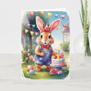 Niedlicher Hase, Feiern im Freien im Garten Kart Karte