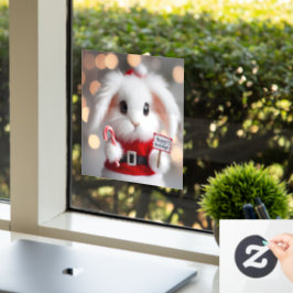 Niedlicher Hase in einem Weihnachtskostüm Fensteraufkleber