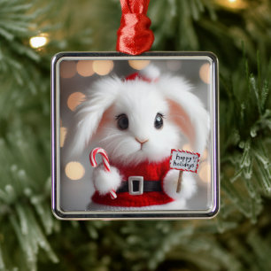 Niedlicher Hase in einem Weihnachtskostüm Ornament Aus Metall