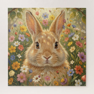 Niedlicher Hase in einer lebendigen Blumenwiese