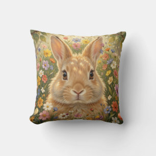 Niedlicher Hase in einer lebendigen Blumenwiese Kissen