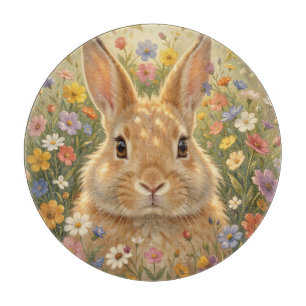 Niedlicher Hase in einer lebendigen Blumenwiese Schneidebrett