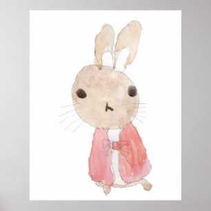 niedlicher Hase in roter Jacke Aquarell 2023 Poster