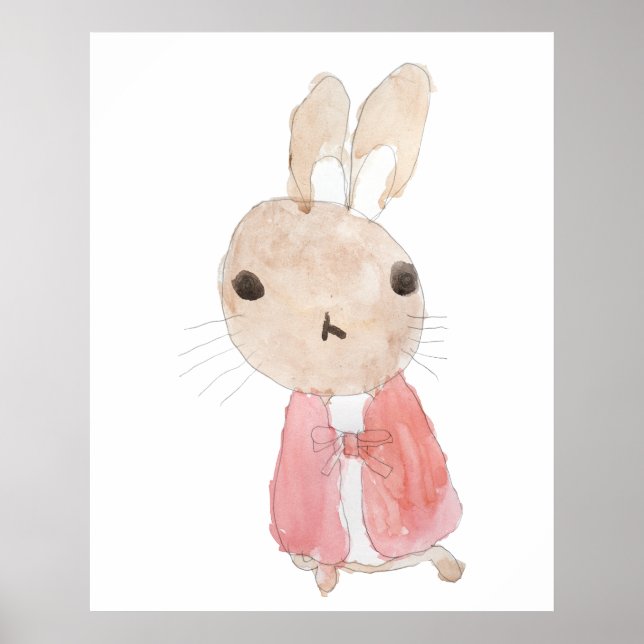 niedlicher Hase in roter Jacke Aquarell 2023 Poster (Vorne)