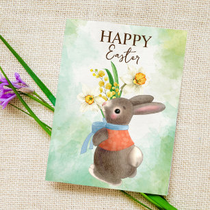 Niedlicher Hase mit Blume froh Ostern Postkarte
