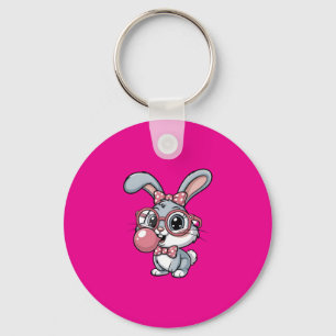 Niedlicher Hase mit Brille, der Kaugummi bläst Schlüsselanhänger
