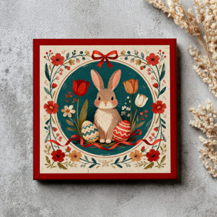Niedlicher Hase mit Eiern & Blumen Botanisches Ost Fliese