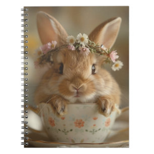 Niedlicher Hase mit einer Blume in einer Tasse Notizblock