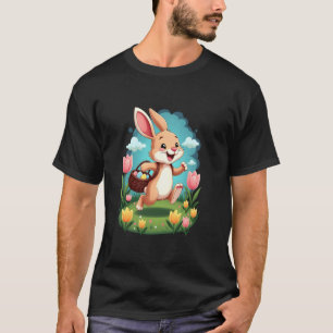 Niedlicher Hase mit Korb aus bemalten Ostereiern T-Shirt