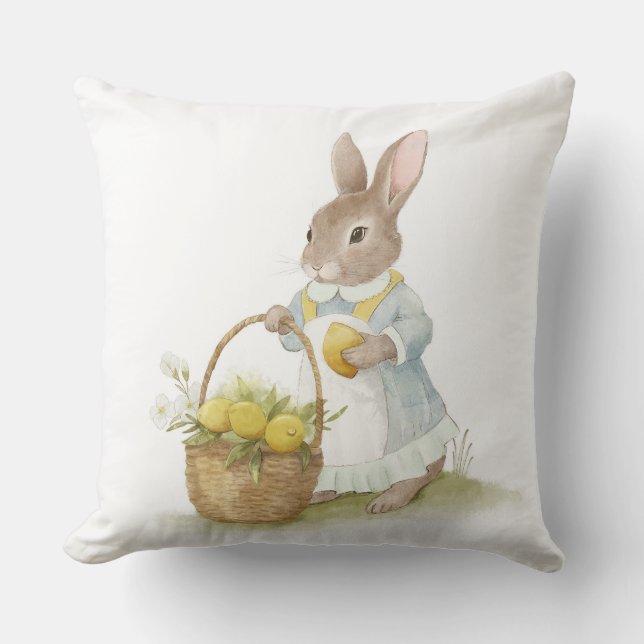 niedlicher Hase mit Korbkorb aus Zitronen Kissen (Vorderseite)