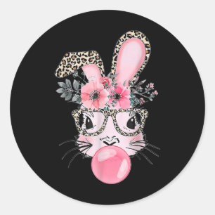 Niedlicher Hase mit Leopard Gles Bubblegum Osterta Runder Aufkleber