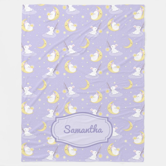 Niedlicher Hase mit Mond und Sternen und Himmelsku Fleecedecke (Vorderseite)
