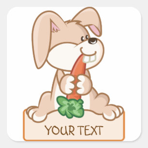Niedlicher Hase mit Namensschild Quadratischer Aufkleber