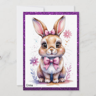 Niedlicher Hase mit rosa Buggeburt Einladung