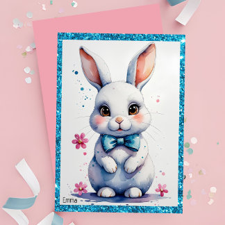 Niedlicher Hase mit rosa Buggeburt Einladung