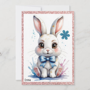 Niedlicher Hase mit rosa Buggeburt Einladung