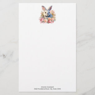 Niedlicher Hase mit Rosenkranz Briefpapier