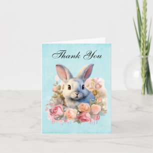 Niedlicher Hase mit Rosenkranz Dankeskarte