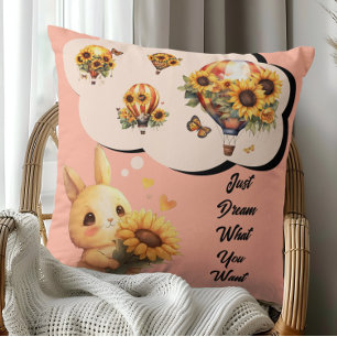 Niedlicher Hase mit Sonnenblumen-Wurfkissen Kissen