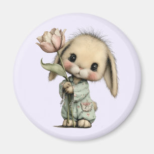 Niedlicher Hase mit Tulpe Magnet