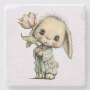 Niedlicher Hase mit Tulpe Steinuntersetzer