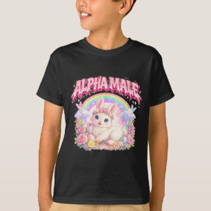Niedlicher Hase Regenbogen Blumen Lustig für Männe T-Shirt