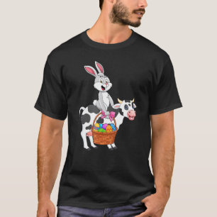Niedlicher Hase reitet auf Kuh Frohe Ostern Kuh T-Shirt
