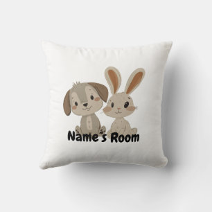 Niedlicher Hase und Hunde-Freunde Kinderzimmer Kissen