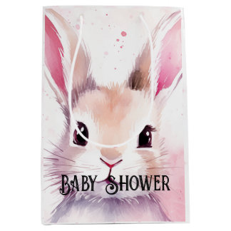 Niedlicher Hase Wasserfarbe Rosa Babyparty Mittlere Geschenktüte