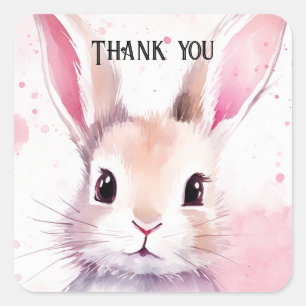 Niedlicher Hase Wasserfarbe Rosa Babyparty Quadratischer Aufkleber