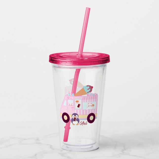 Niedlicher Hasen-Eis-Lkw, blau und rosa Acryltrinkbecher (Rückseite)