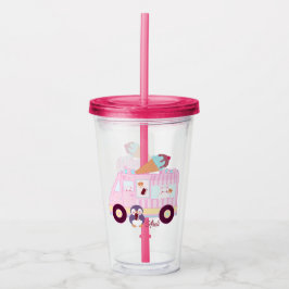 Niedlicher Hasen-Eis-Lkw, blau und rosa Acryltrinkbecher