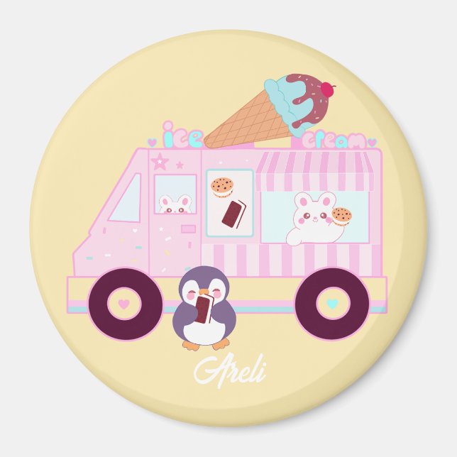 Niedlicher Hasen-Eis-Lkw, blau und rosa Magnet (Vorne)