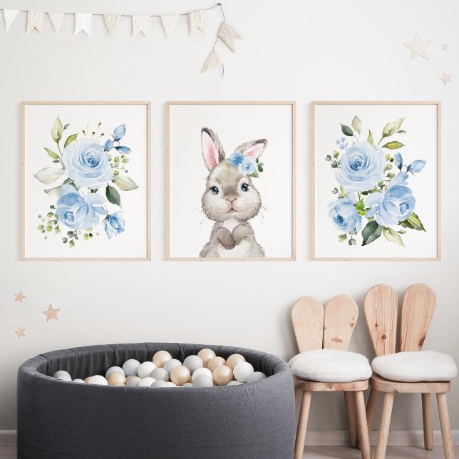Niedlicher Hasen, Kaninchen, Blumen, Junge Kinderz Bilderwand Sets (Von Creator hochgeladen)