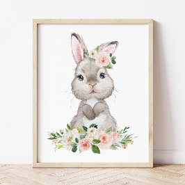 Niedlicher Hasen, Kaninchen, rosa Blume, Girl-Kind Poster