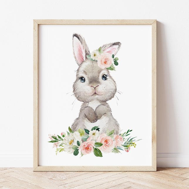 Niedlicher Hasen, Kaninchen, rosa Blume, Girl-Kind Poster (Von Creator hochgeladen)