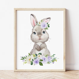 Niedlicher Hasen, Kaninchen, violette Blumen, gesc Fotodruck