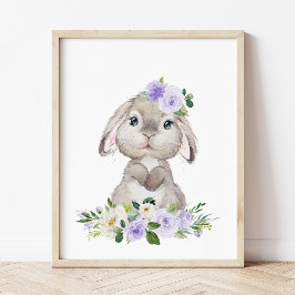 Niedlicher Hasen, Kaninchen, violette Blumen, gesc Poster