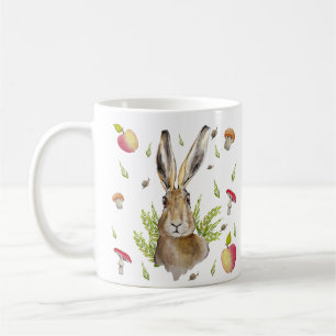 Niedlicher Hasen mit Apfelkuchen und Pilzgerichten Kaffeetasse