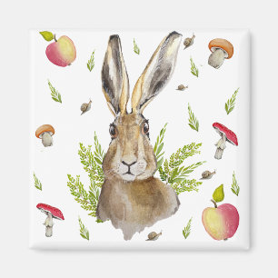 Niedlicher Hasen mit Apfelkuchen und Pilzgerichten Magnet