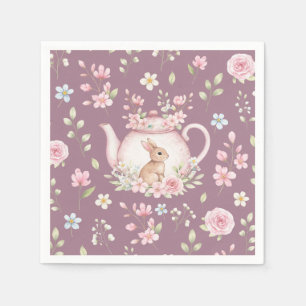 Niedlicher Hasen-Teekanne Rosa Blumen Frühling Serviette