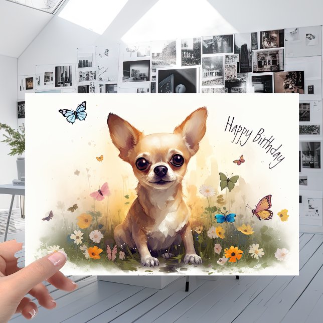 Niedlicher Haustier Chihuahua Welpen Hund und Blum Karte (Von Creator hochgeladen)