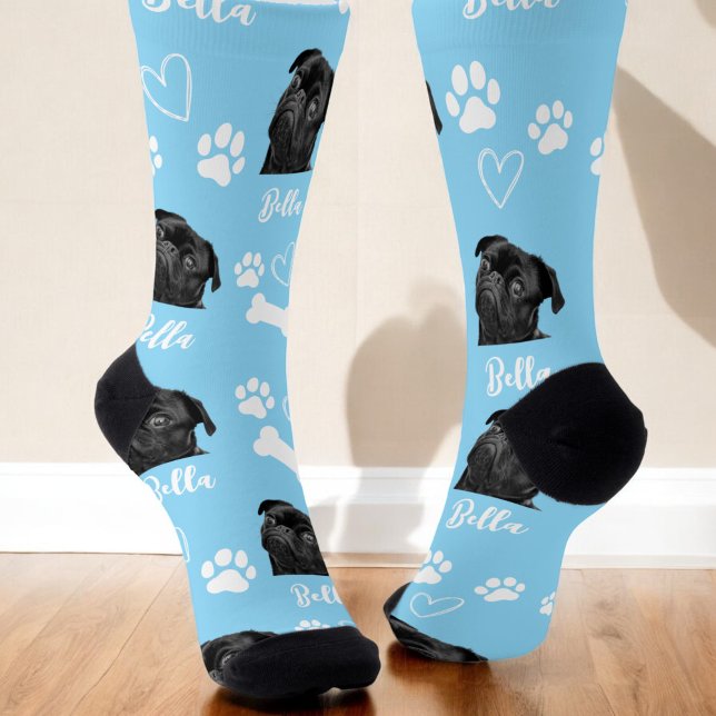 Niedlicher Haustier Hund Lover Blue Foto Socken (Von Creator hochgeladen)