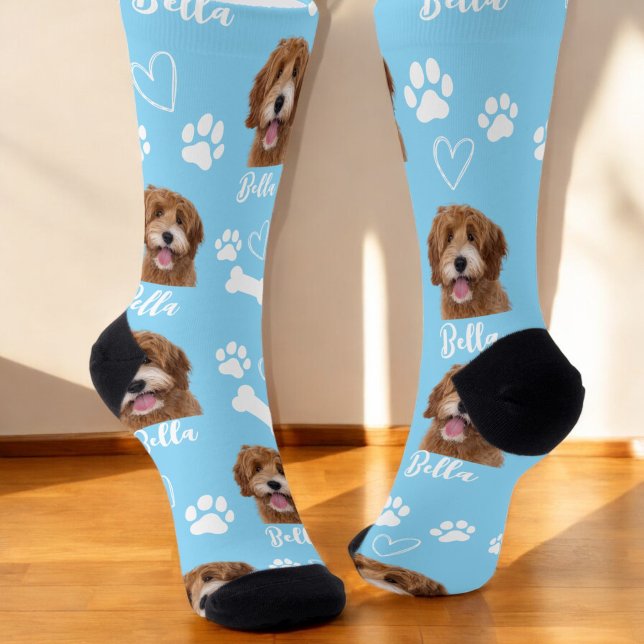 Niedlicher Haustier Hund Lover Blue Foto Socken (Von Creator hochgeladen)