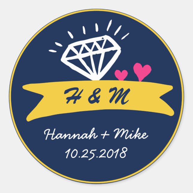 Niedlicher Heft Diamond Gastgeschenk Hochzeit Mono Runder Aufkleber (Vorderseite)