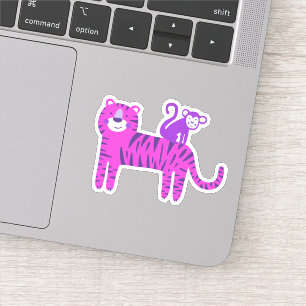 Niedlicher, heiß rosa Tiger und Lila Affe auf der Aufkleber