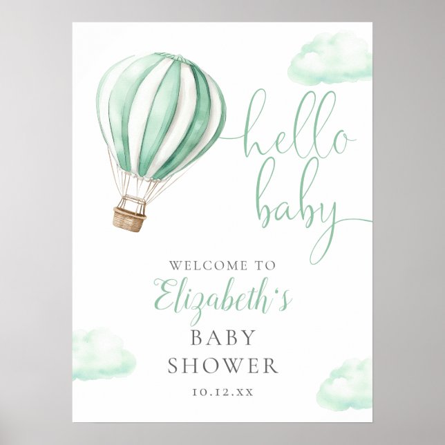 Niedlicher Heißluftballon Babydusche Begrüßungszei Poster (Vorne)