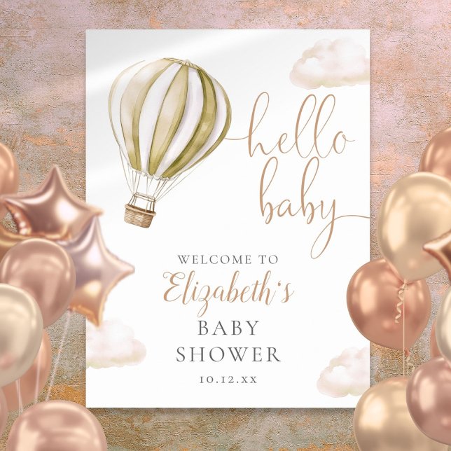 Niedlicher Heißluftballon Babydusche Begrüßungszei Poster (Cute Hot Air Balloon Baby Shower Welcome Sign)